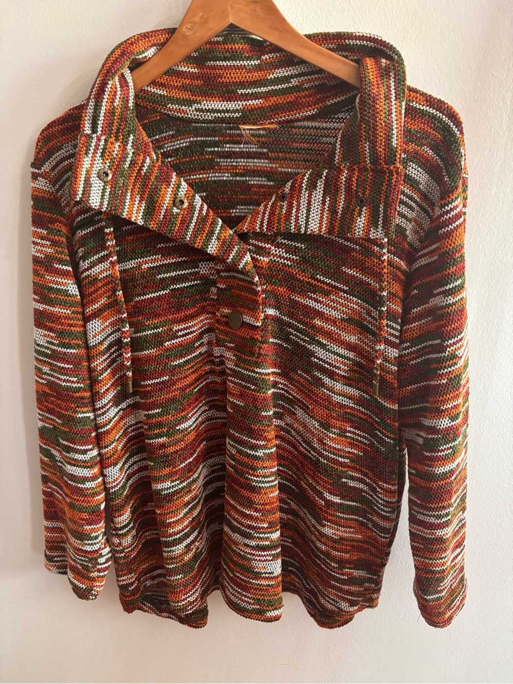 Ruby Rd. Multicolor Stripe knit pullover top in Rust, Green, Cream, White